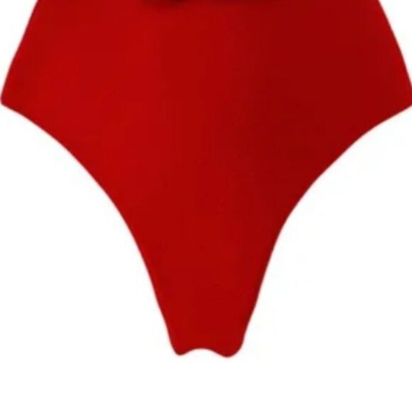 🌹New Elegant Red Plunge One Piece Swimsuit with Floral Detail - Picture 13 of 16